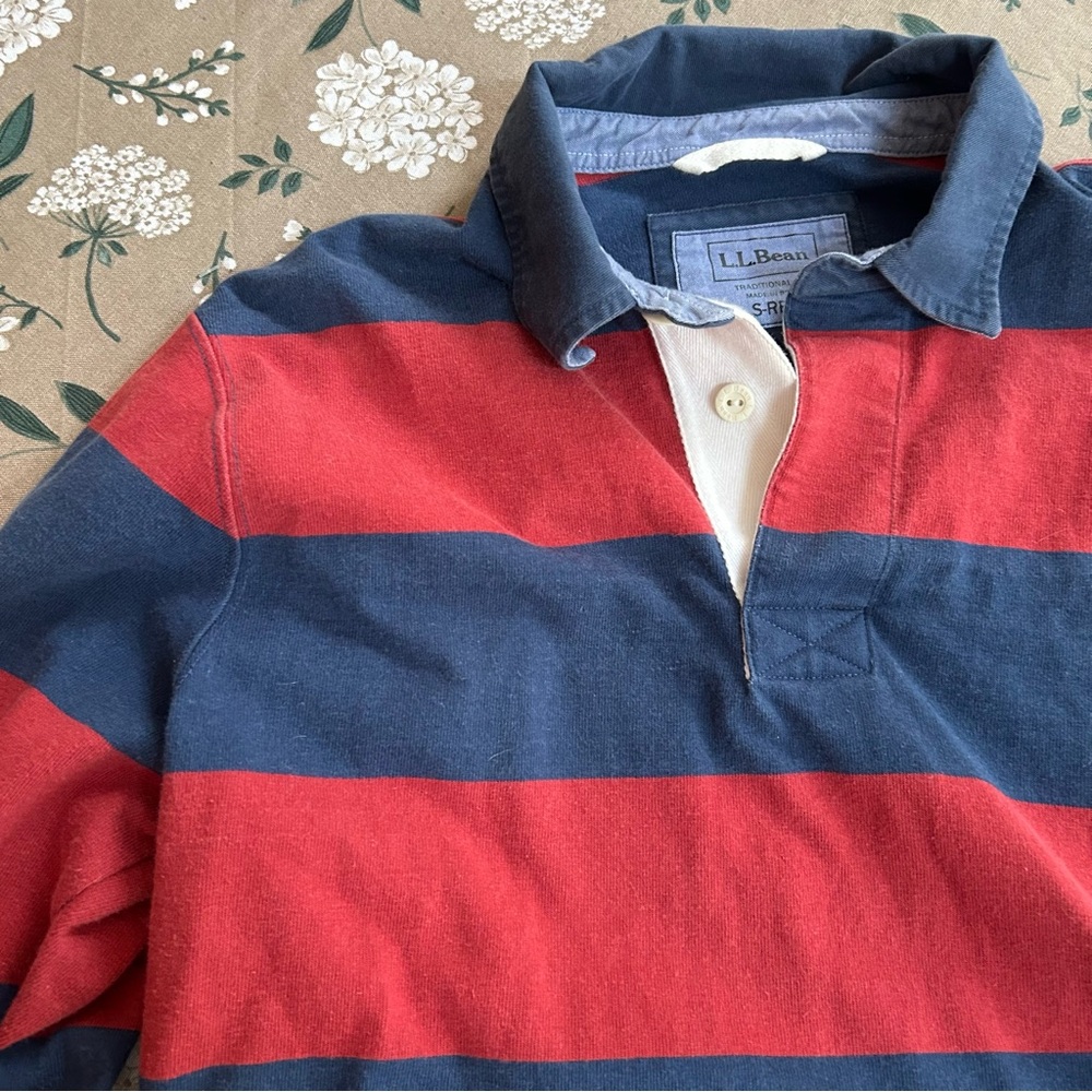 L.L. Bean Red and Navy Rugby Shirt